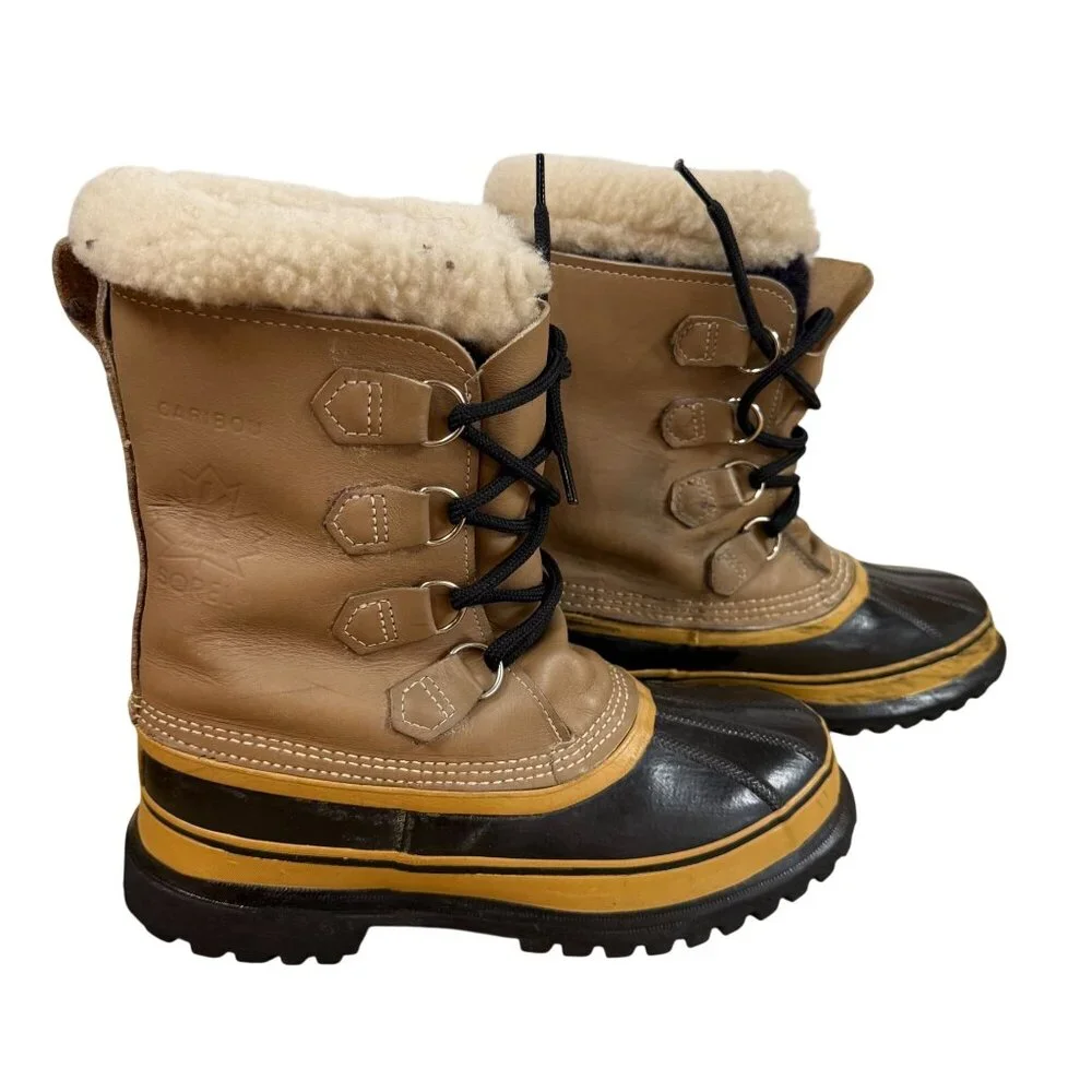 Vintage Sorel Caribou Winter Boots Shearling Tan Waterproof Mens Size 7 Canada
